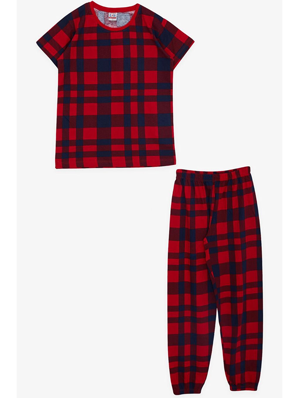 Erkek Çocuk Pijama Takımı Ekose Desenli Kırmızı (10 Yaş)