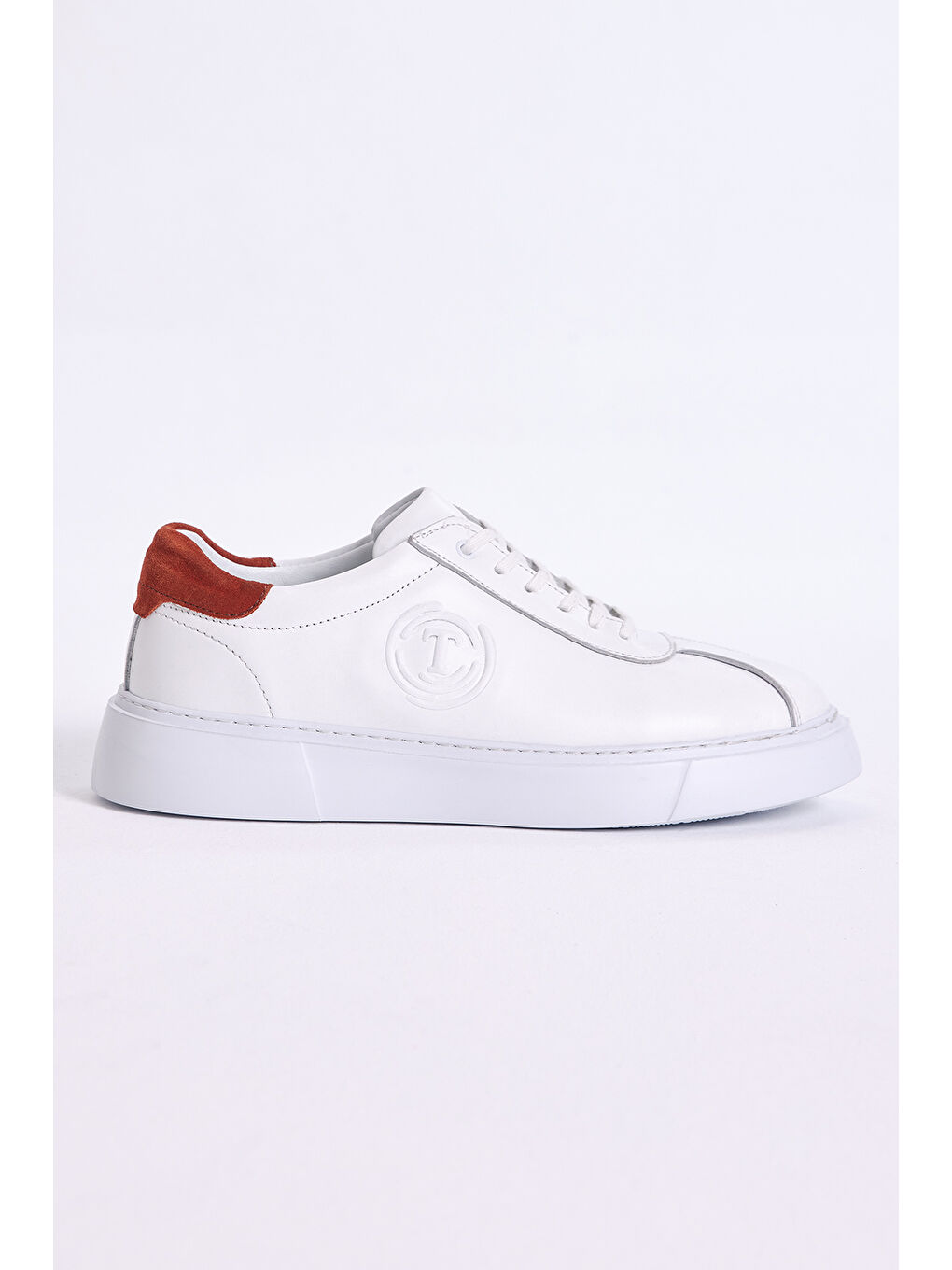 Erkek Beyaz Turuncu Yanı Baskılı Bağcıklı Hakiki Deri Spor Ayakkabı-1