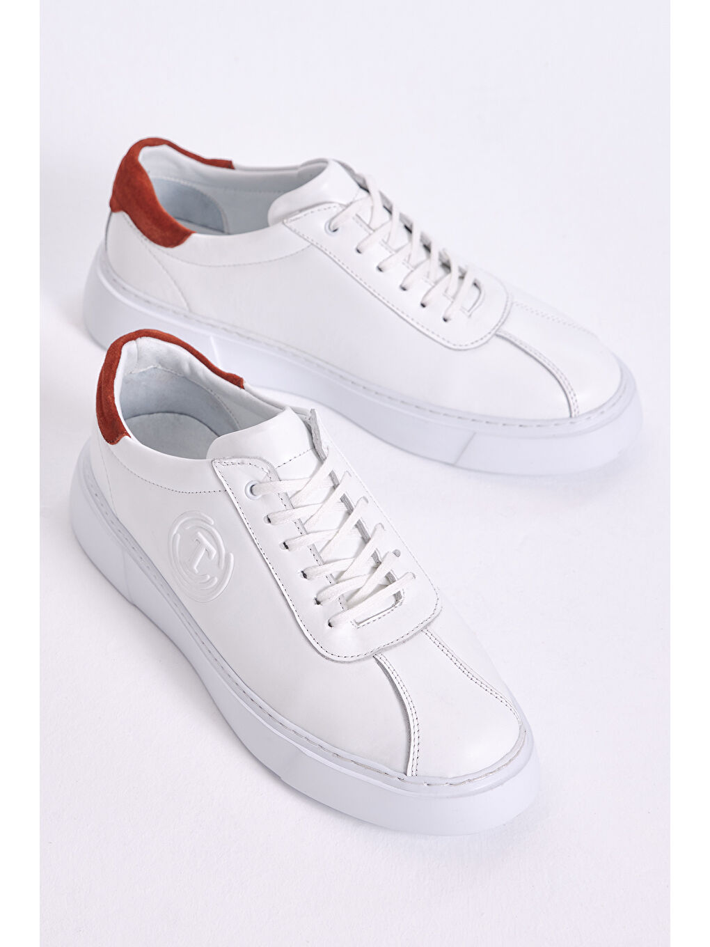 Erkek Beyaz Turuncu Yanı Baskılı Bağcıklı Hakiki Deri Spor Ayakkabı-2