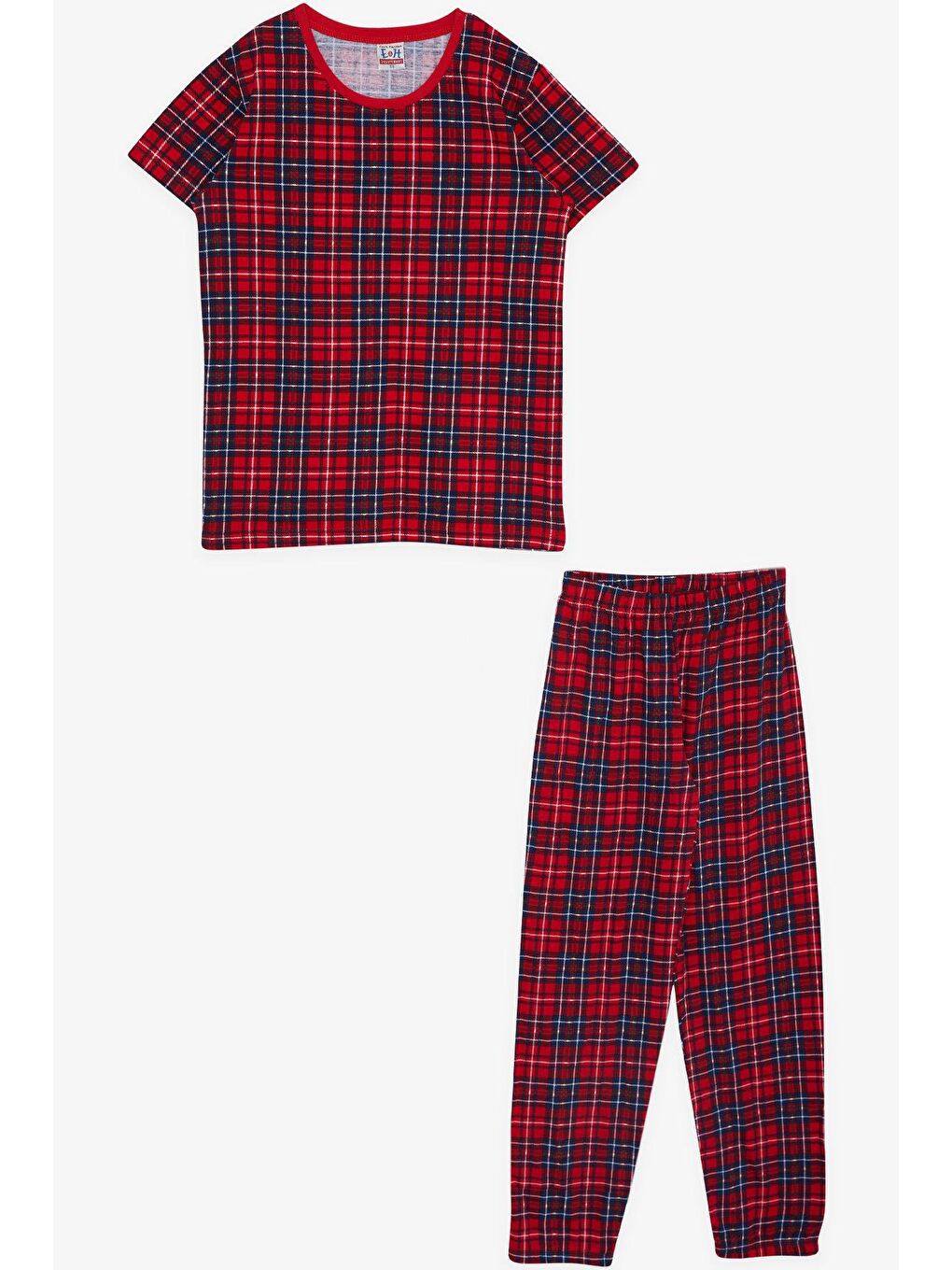 Erkek Çocuk Pijama Takımı Ekose Desenli Kırmızı (7 Yaş)