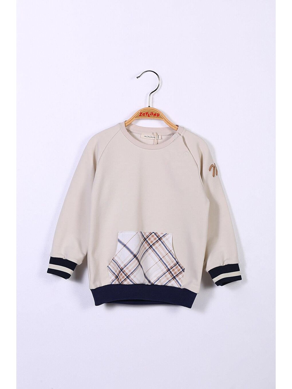 Bej Erkek Çocuk Kanguru Cepli Sweatshirt-2