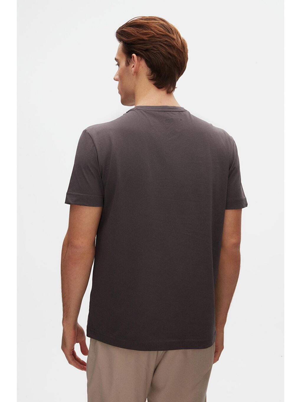 Oversize Antrasit Bisiklet Yaka %100 Pamuk Tişört-2