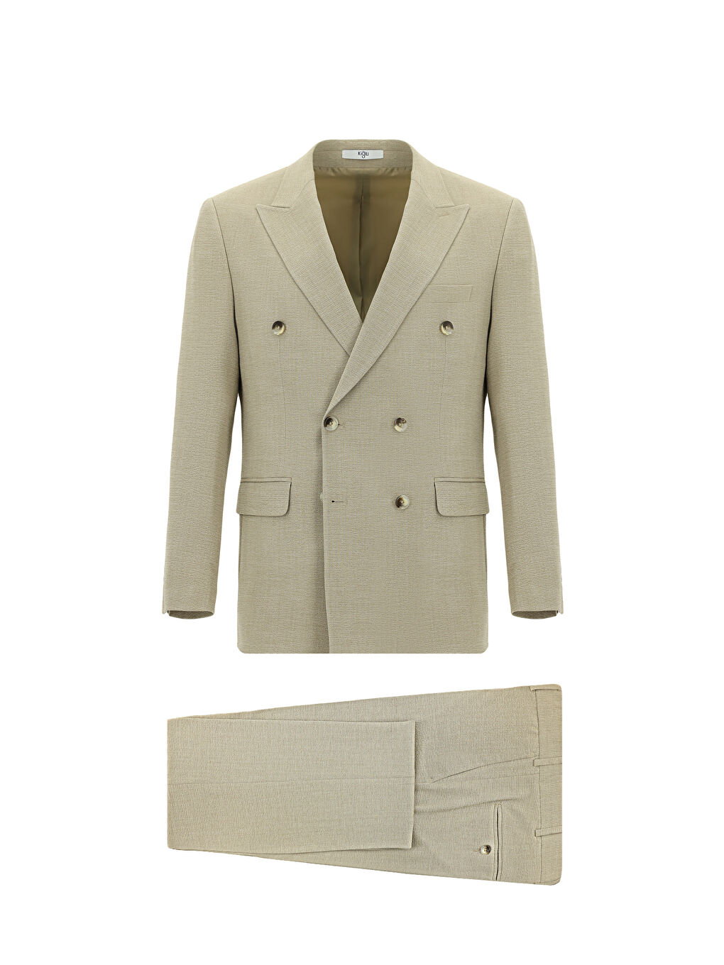 Bej Regular Fit Keten Karışımlı Kruvaze Takım Elbise-2