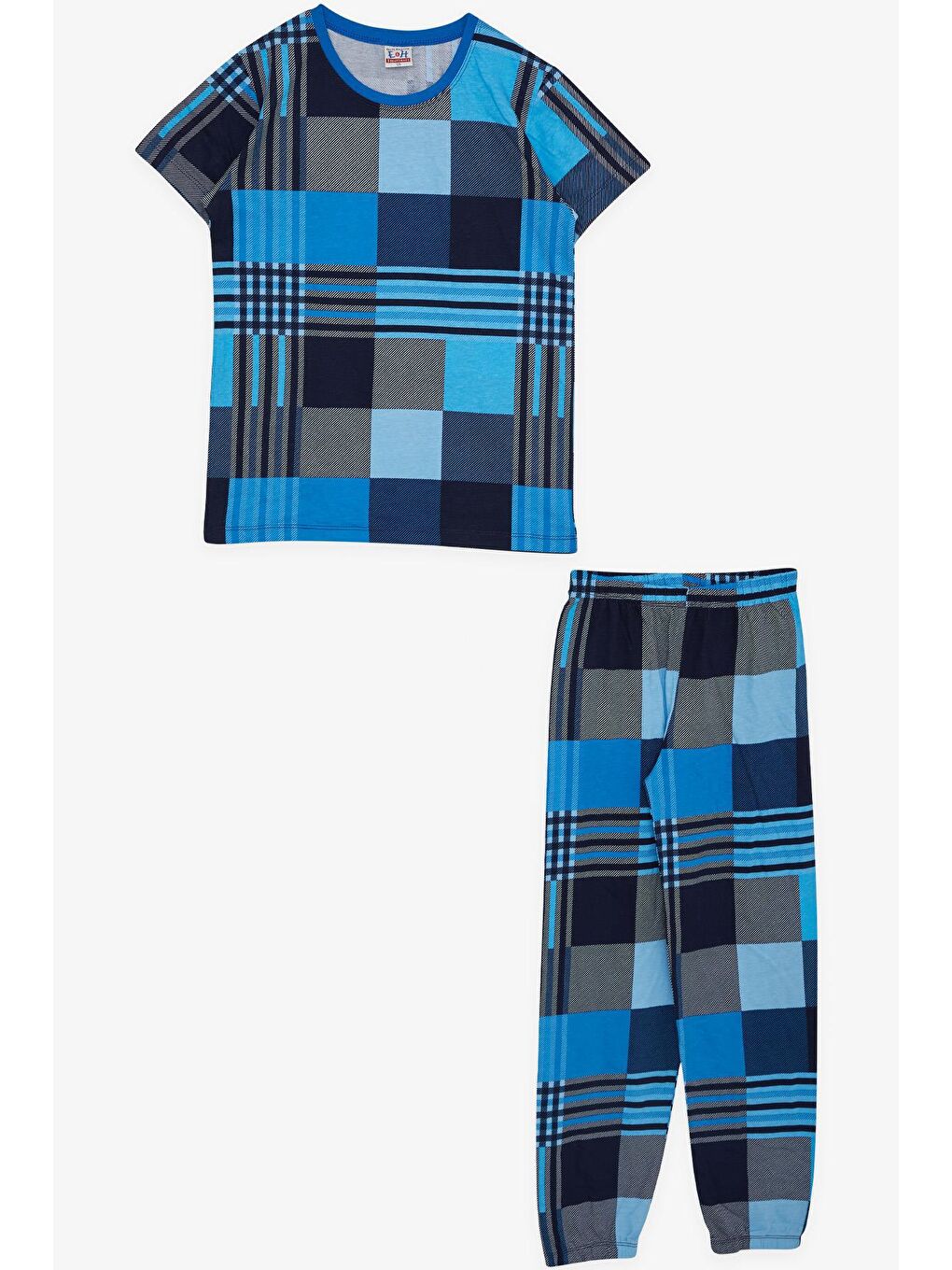 Erkek Çocuk Pijama Takımı Ekose Desenli Mavi (8 Yaş)