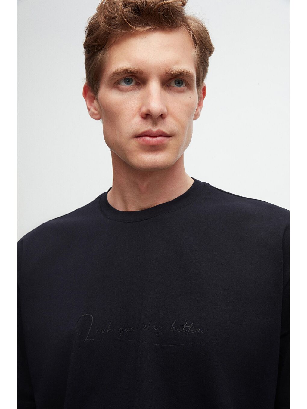 Oversize Lacivert Baskılı %100 Pamuk Tişört-1