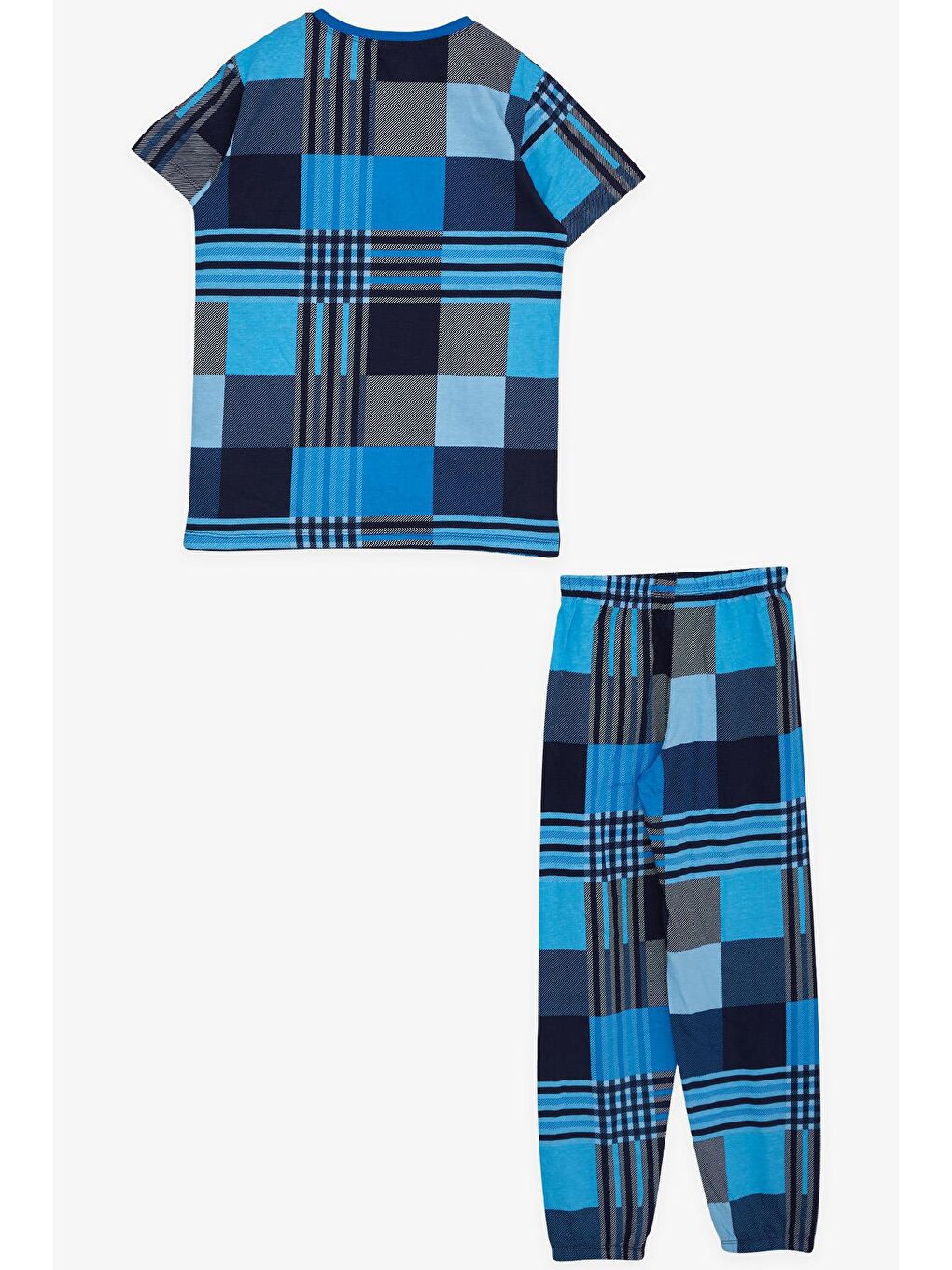 Erkek Çocuk Pijama Takımı Ekose Desenli Mavi (8 Yaş)-1