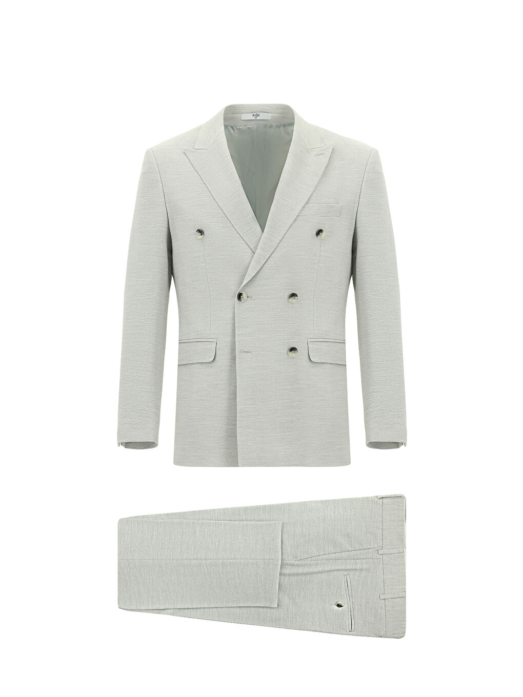 Gri Regular Fit Keten Karışımlı Kruvaze Takım Elbise-2