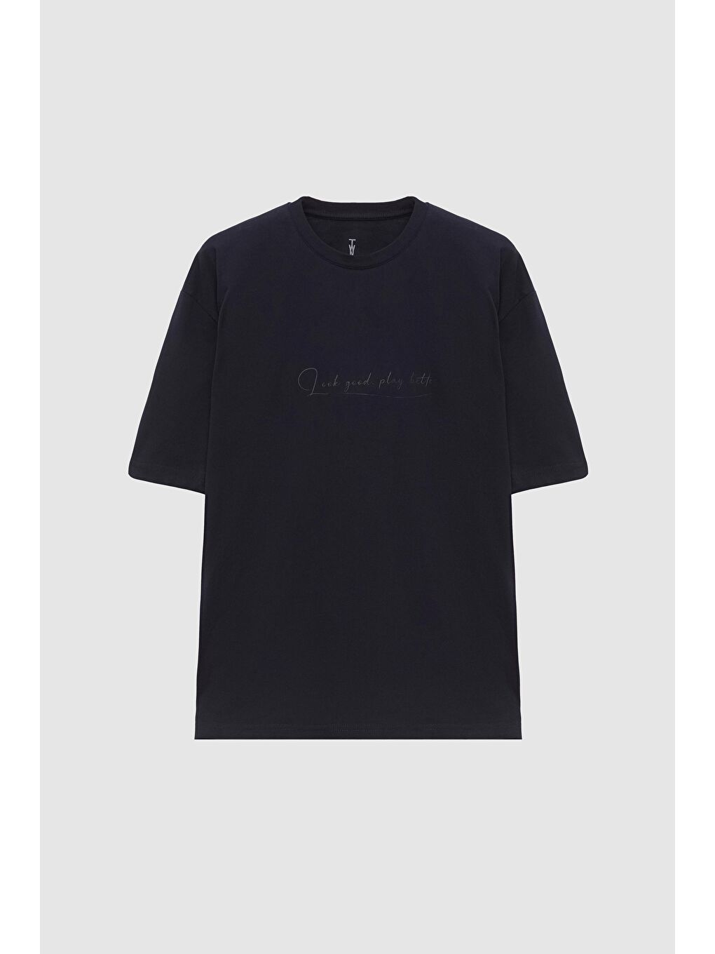 Oversize Lacivert Baskılı %100 Pamuk Tişört-4