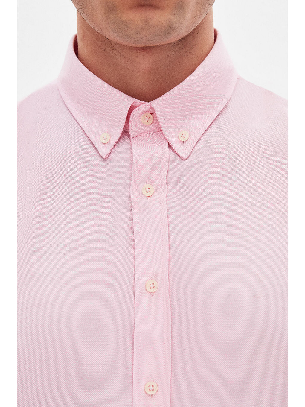 Slim Fit Pembe Armürlü Düğmeli Yaka Pamuklu Gömlek-3