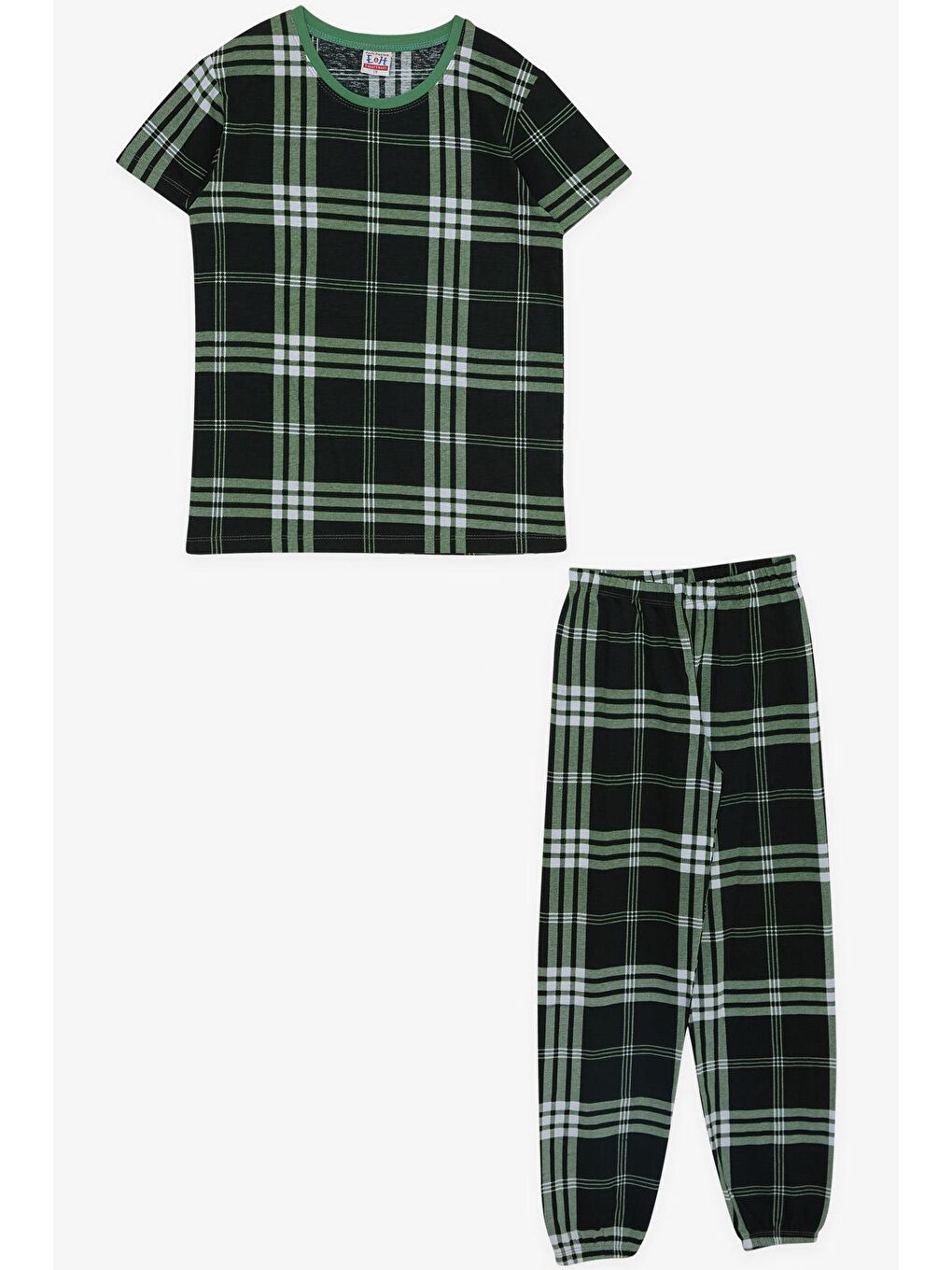 Erkek Çocuk Pijama Takımı Ekose Desenli Koyu Yeşil (6 Yaş)
