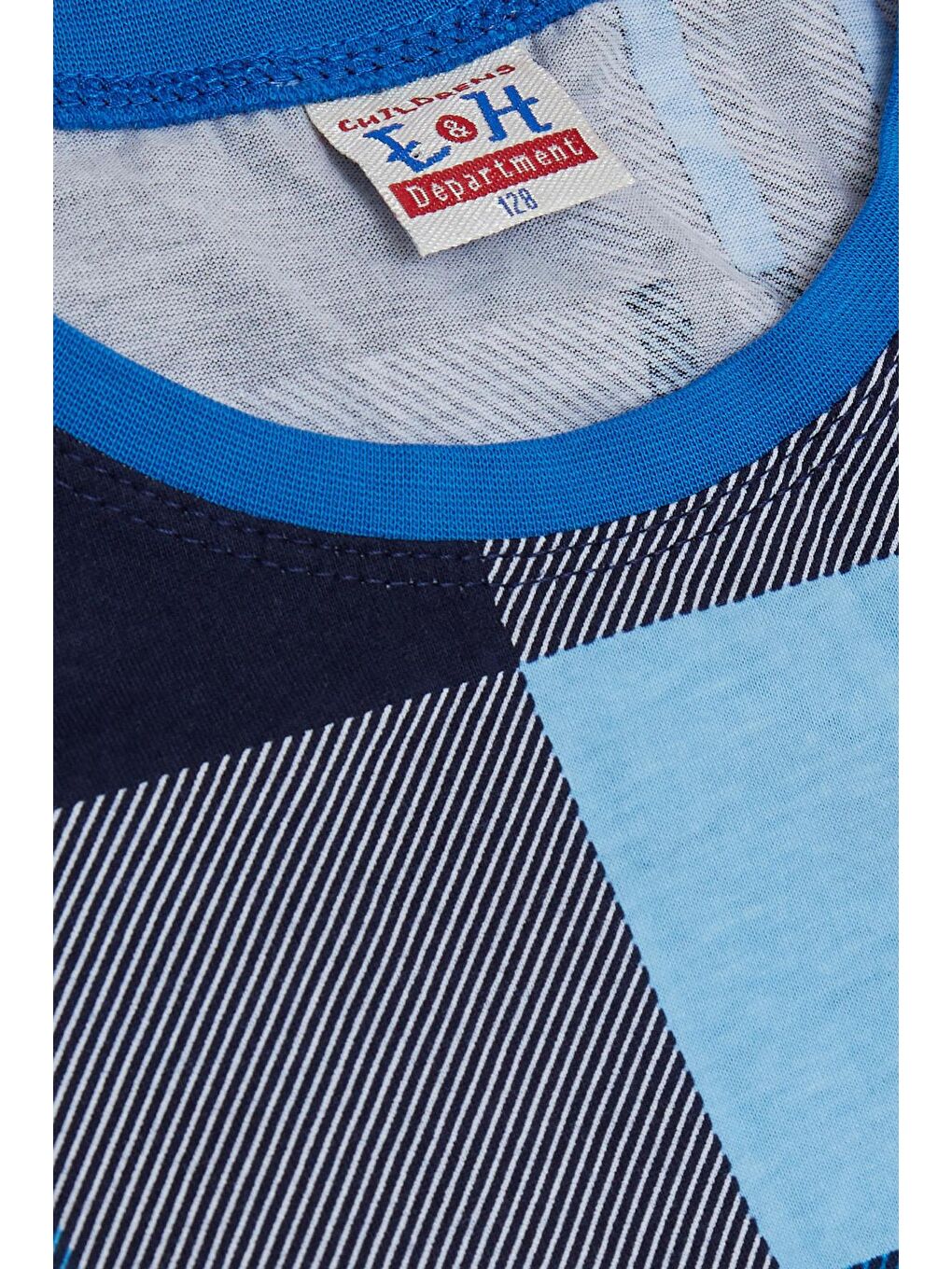 Erkek Çocuk Pijama Takımı Ekose Desenli Mavi (8 Yaş)-4