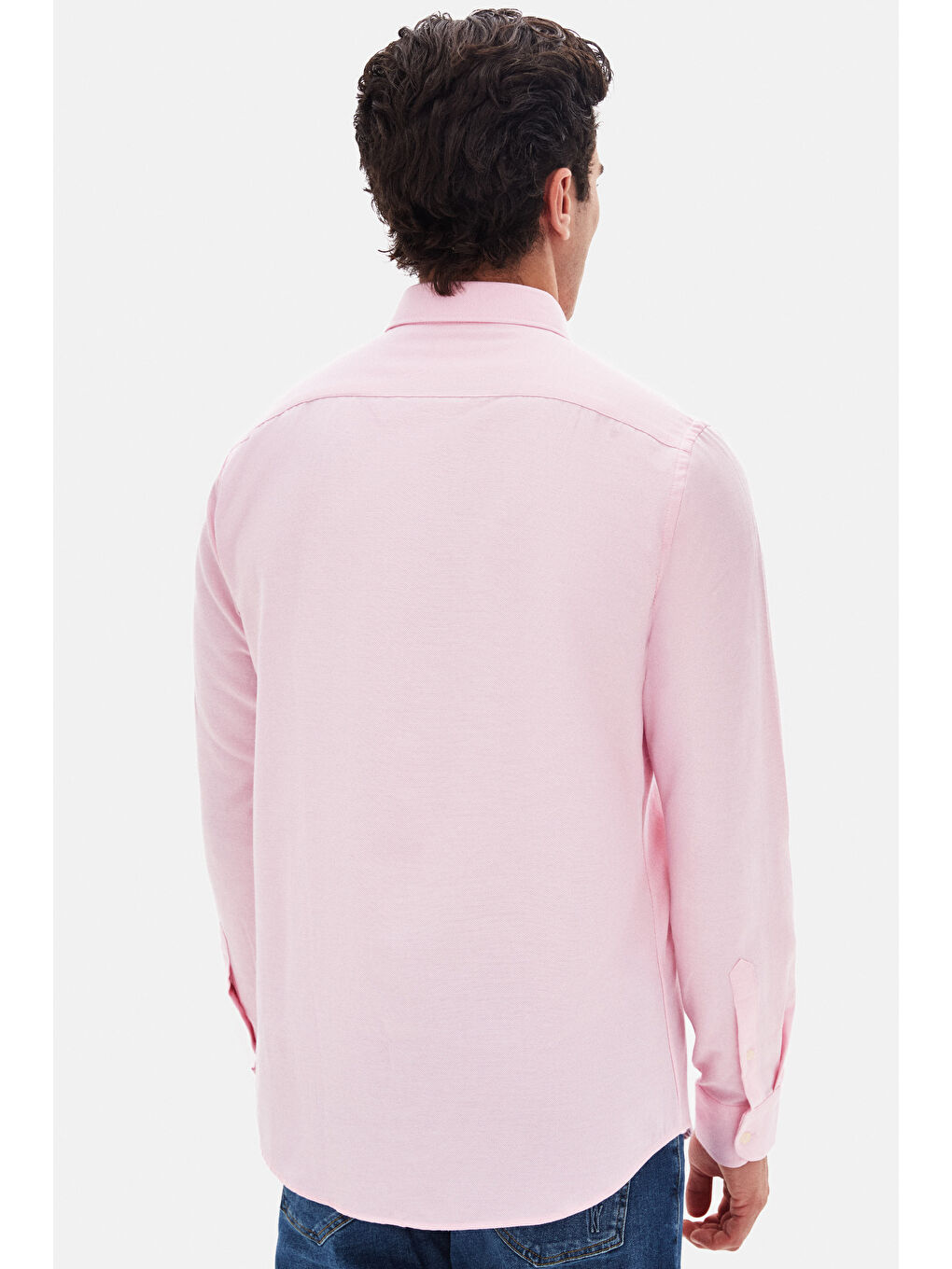 Slim Fit Pembe Armürlü Düğmeli Yaka Pamuklu Gömlek-5