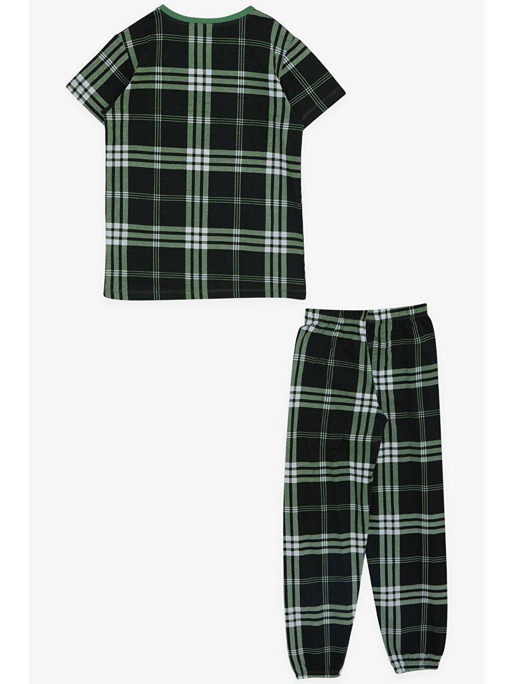 Erkek Çocuk Pijama Takımı Ekose Desenli Koyu Yeşil (6 Yaş)-1