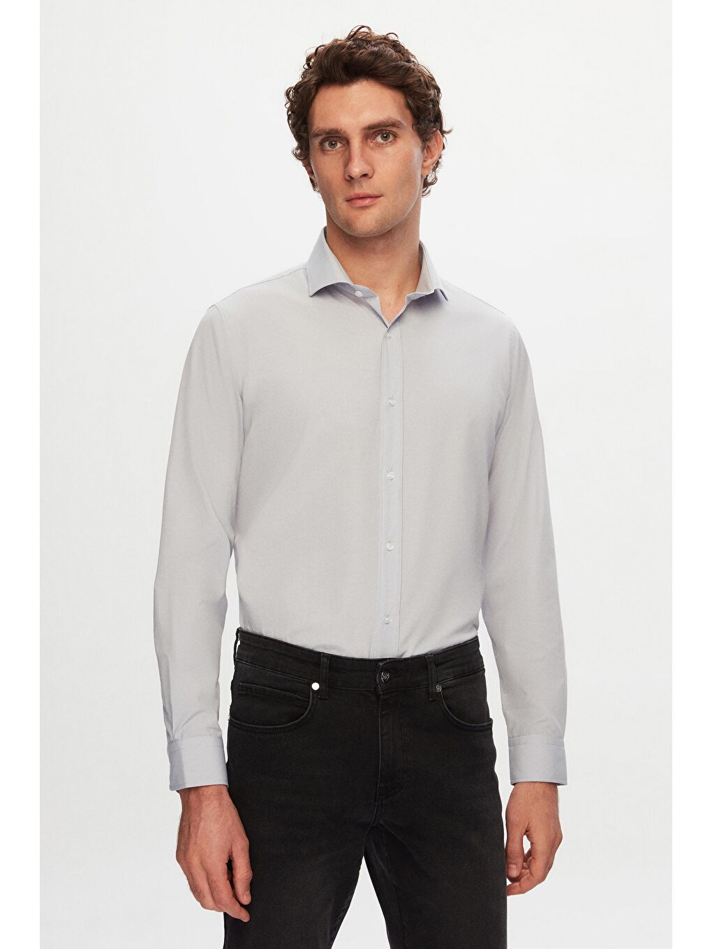 Slim Fit Antrasit Pamuk Karışımlı 2'Li V Yaka Triko Ve Gömlek-4