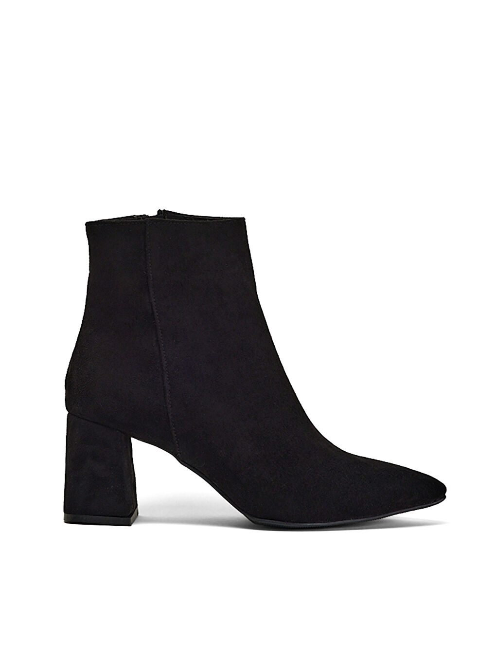 Kadın Siyah Süet Rahat Kalıp Sivri Burunlu Fermuarlı Topuklu Bot