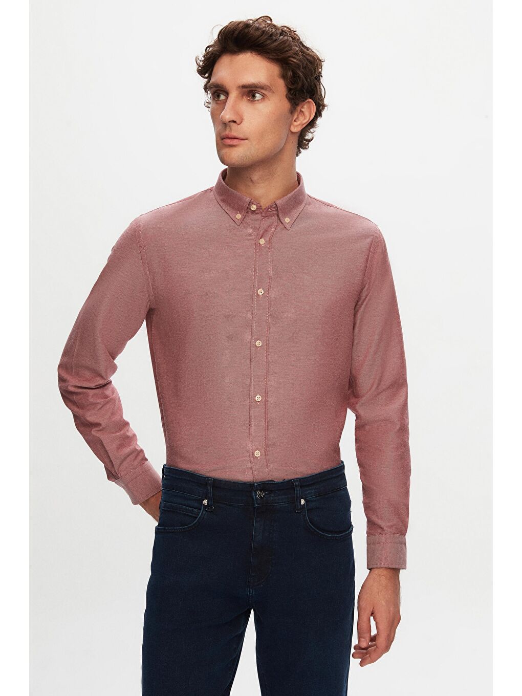 Slim Fit Bordo Pamuk Karışımlı 2'Li V Yaka Triko Ve Gömlek-3