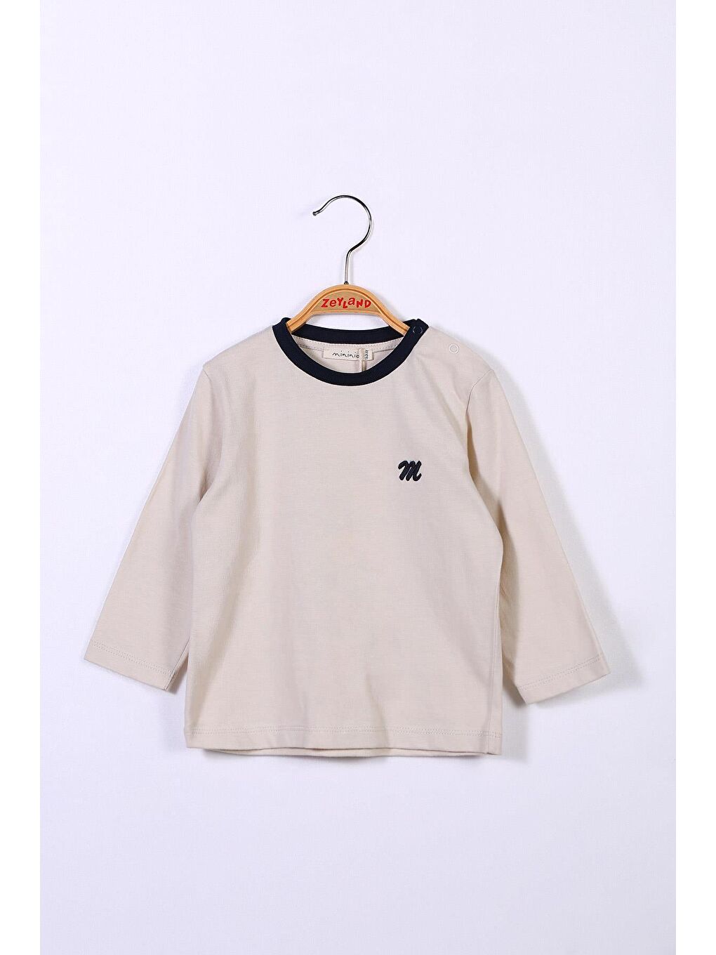 Bej Erkek Çocuk Nakış Detaylı Tişört-2