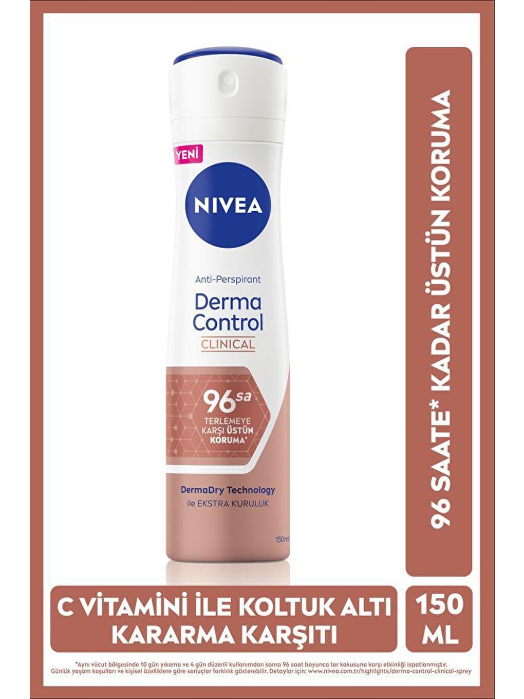 NIVEA Şeffaf Derma Control Clinical Kadın Sprey Deodorant 150 ml 96 Saat Üstün Koruma