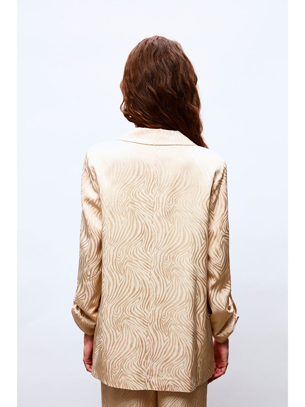 Katlanabilir Kol Detaylı Ceket - Bej-4