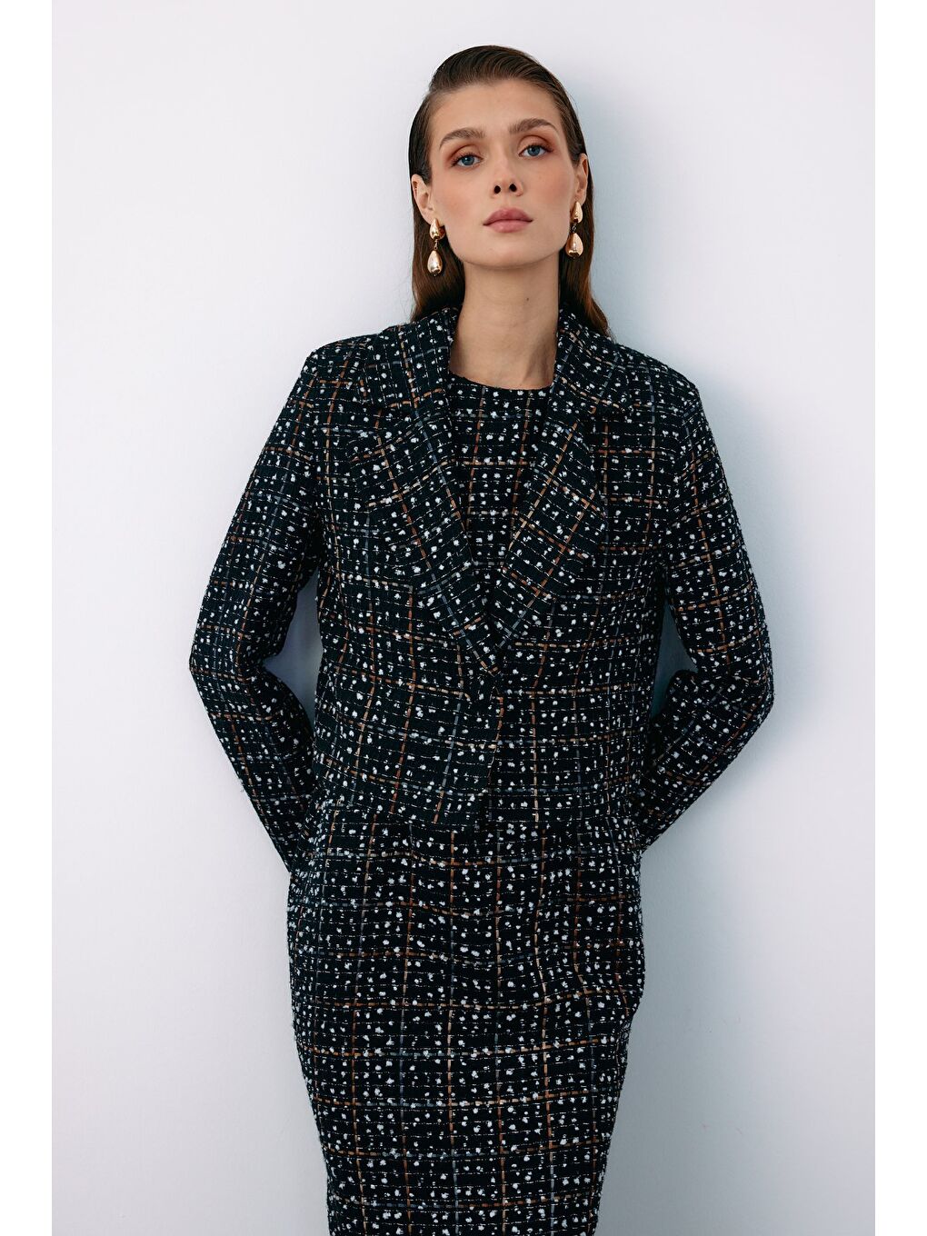 Düğmeli Tüvit Kısa Ceket - Siyah-2