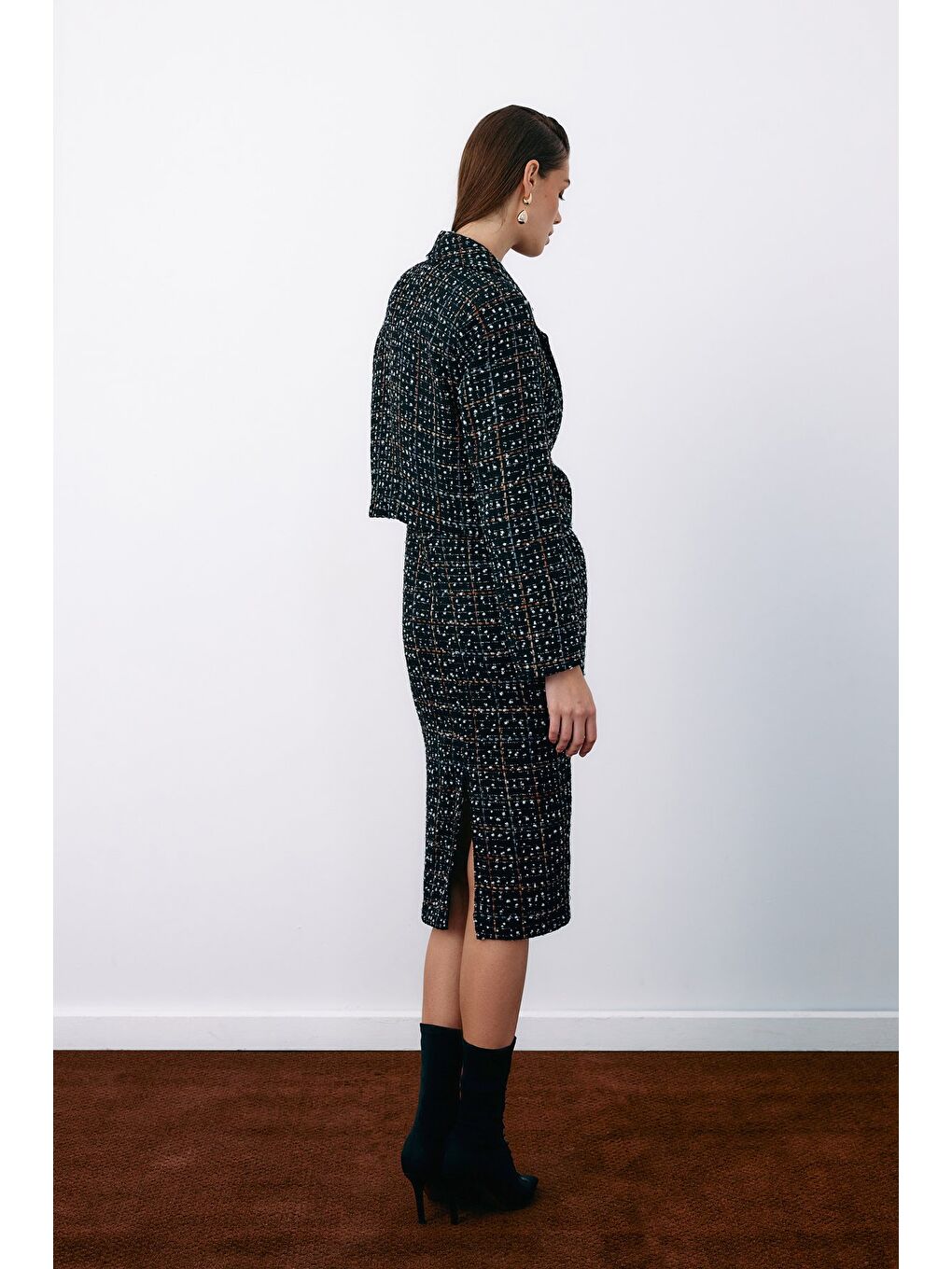 Düğmeli Tüvit Kısa Ceket - Siyah-7