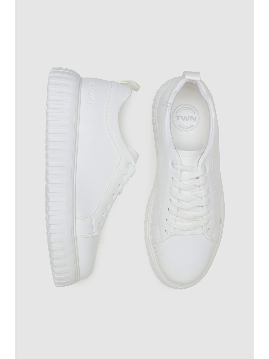 Twn Beyaz Kalın Beyaz Tabanlı Bağcıklı Sneaker Ayakkabi-3