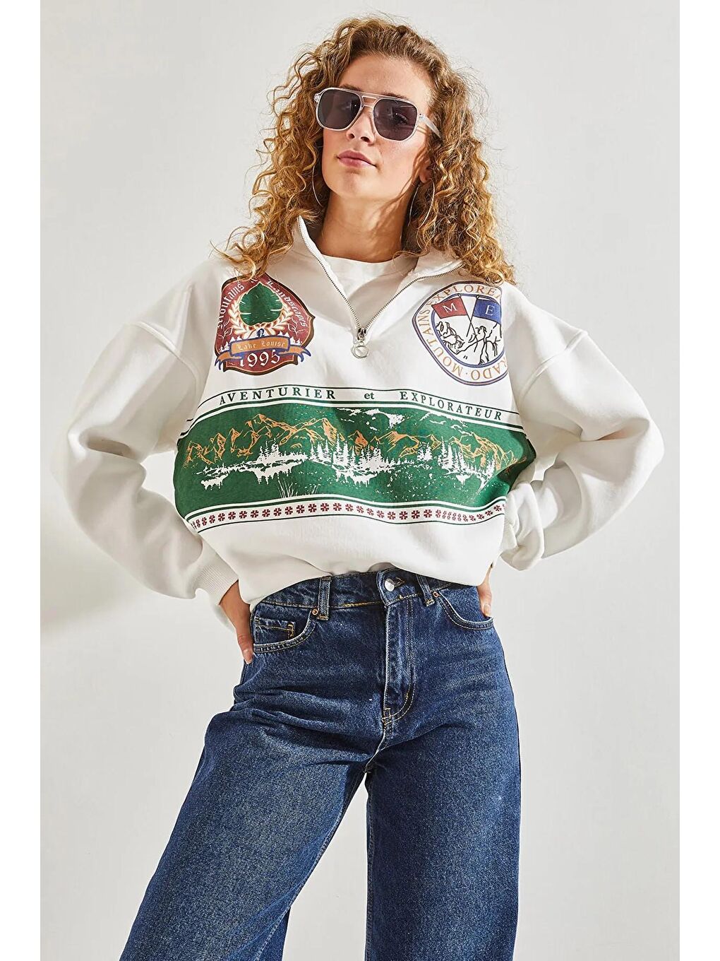 SHADE Yeşil Kadın Baskılı Üç İplik Oversize Sweatshirt - 3