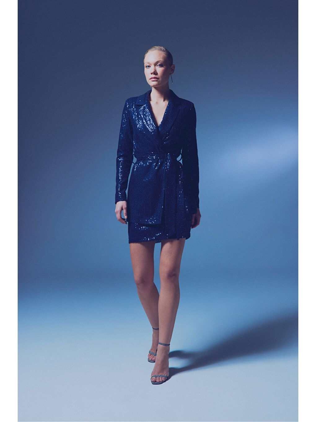 Kuşaklı Payet Ceket - Lacivert-1