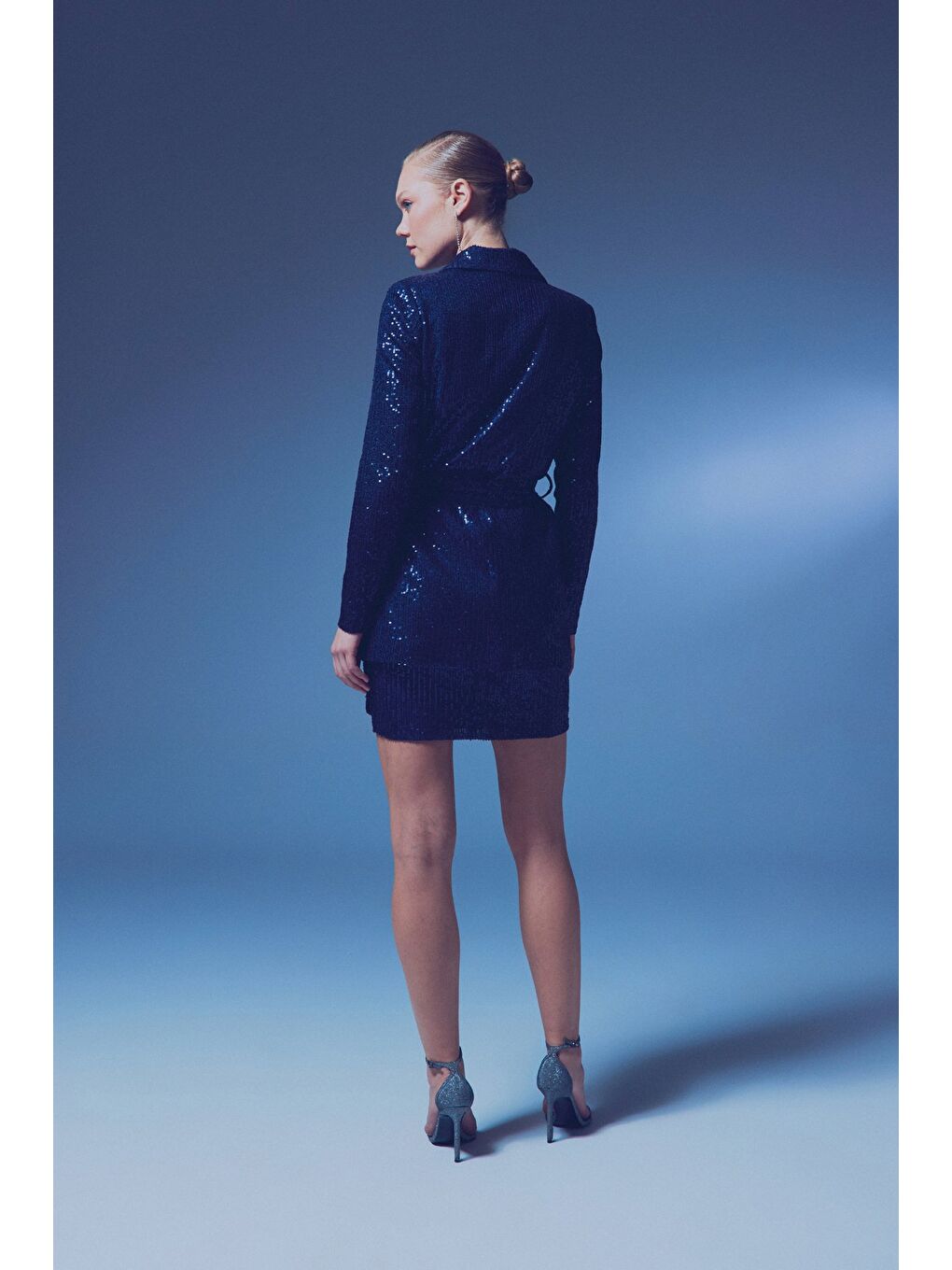 Kuşaklı Payet Ceket - Lacivert-7