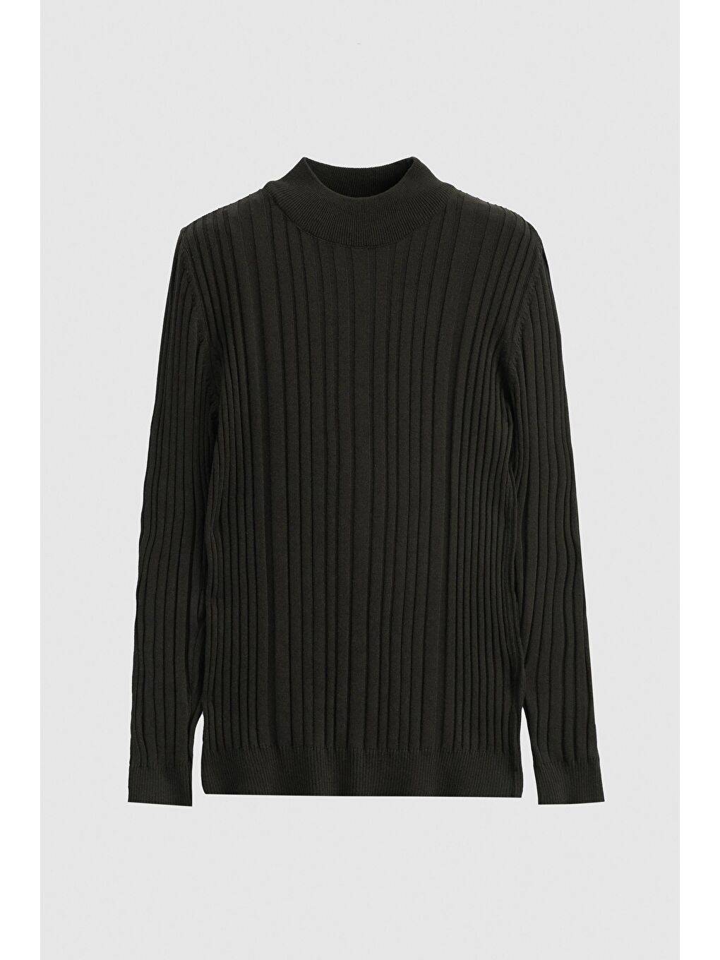 Slim Fit Haki Fitilli Fitilli Pamuk Yarım Balıkçı Triko Kazak-4