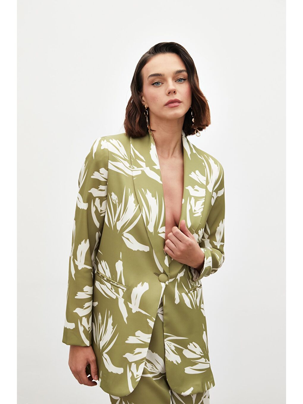 Desenli Salaş Saten Ceket - Yeşil-1