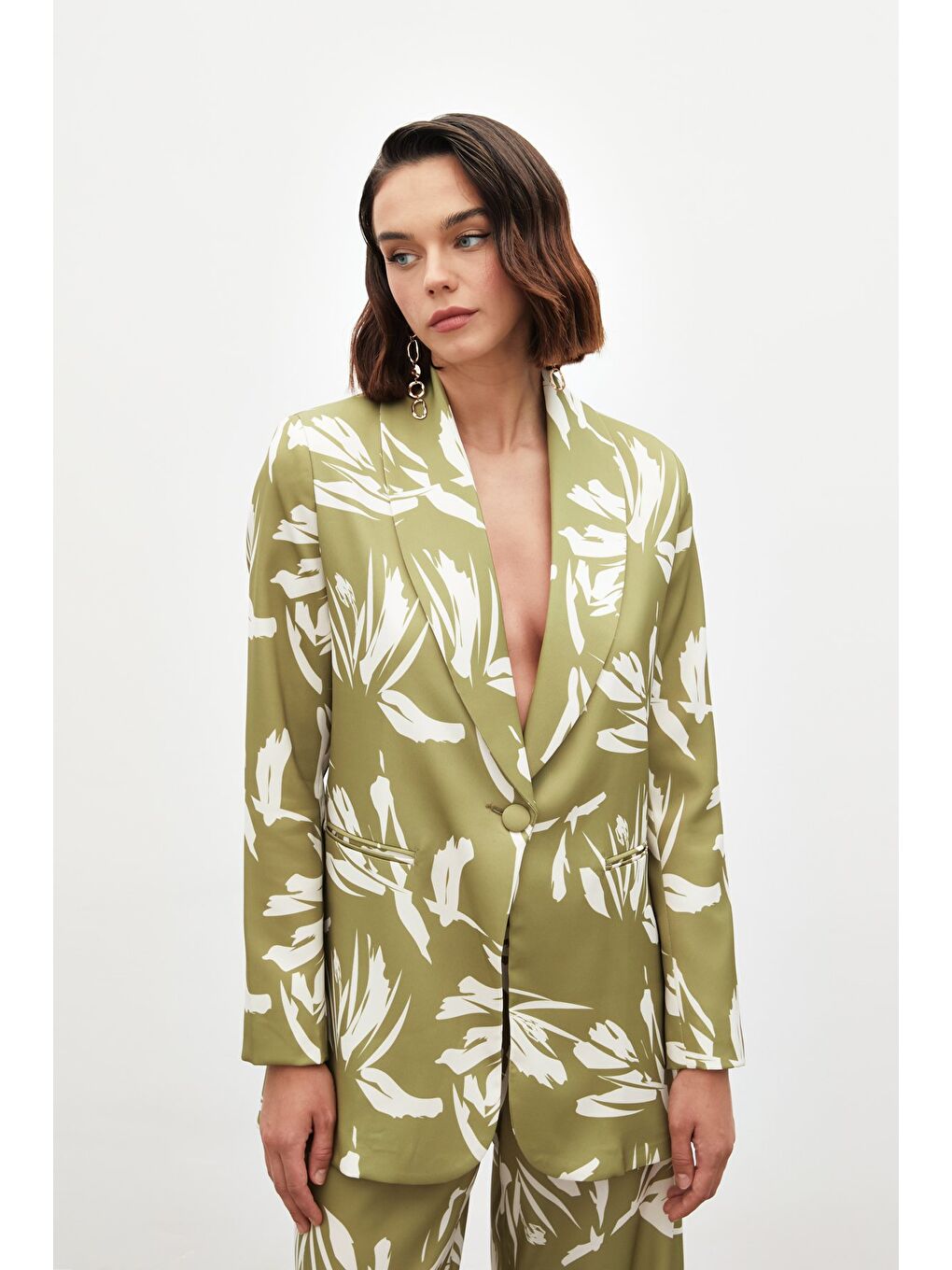 Desenli Salaş Saten Ceket - Yeşil-2