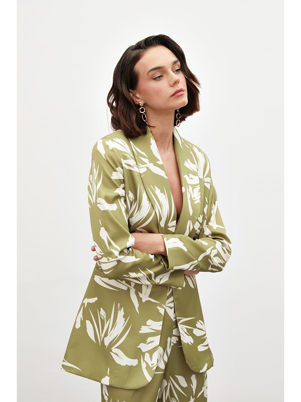 Desenli Salaş Saten Ceket - Yeşil-4