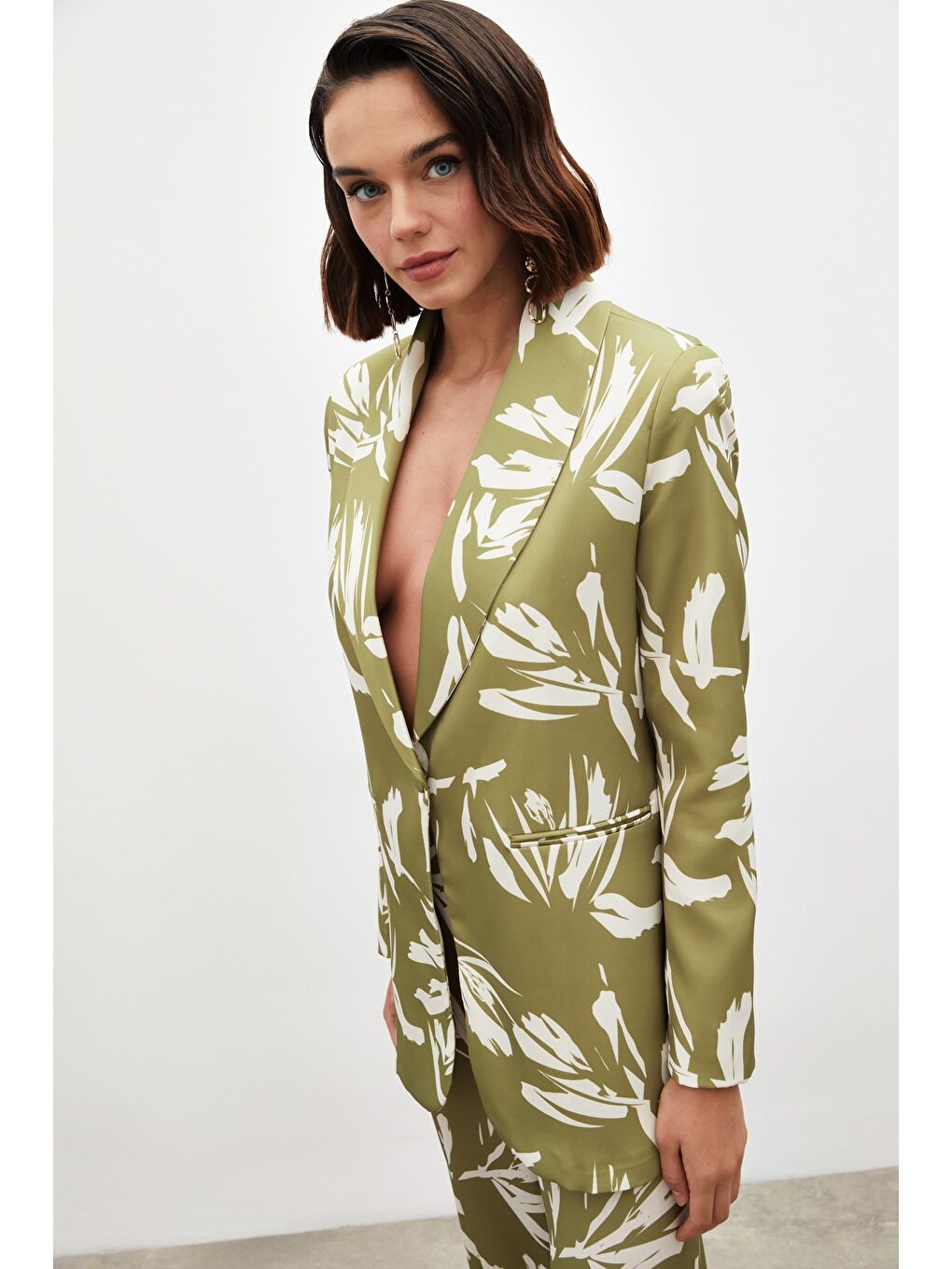 Desenli Salaş Saten Ceket - Yeşil-5