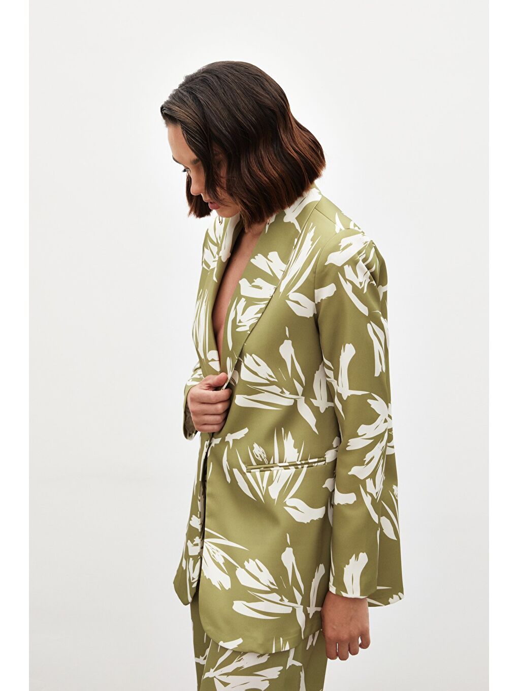 Desenli Salaş Saten Ceket - Yeşil-6
