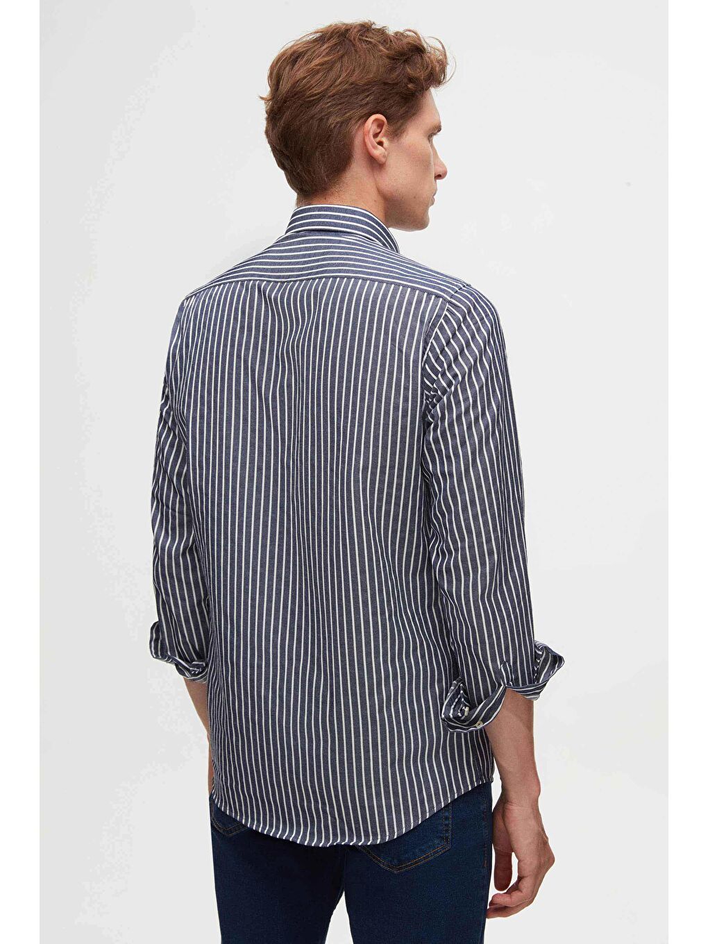 Slim Fit Lacivert Çizgili Gömlek-2