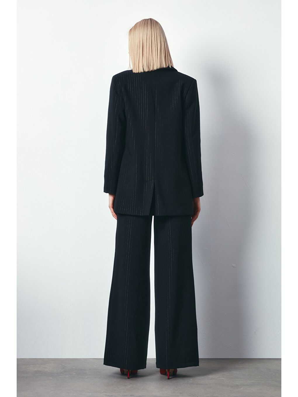 Çizgileri Parlak Salaş Ceket - Siyah-3