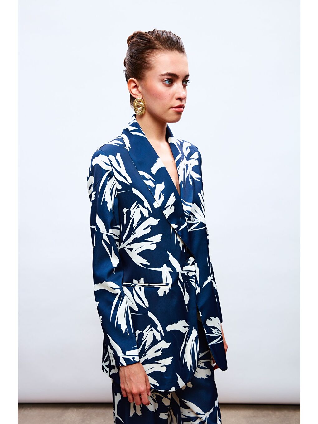 Desenli Salaş Saten Ceket - Lacivert-2