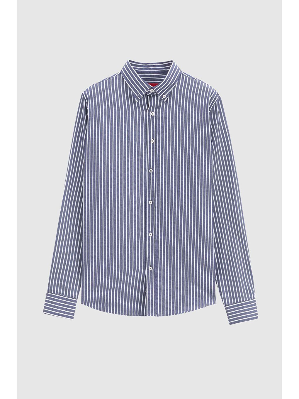Slim Fit Lacivert Çizgili Gömlek-4