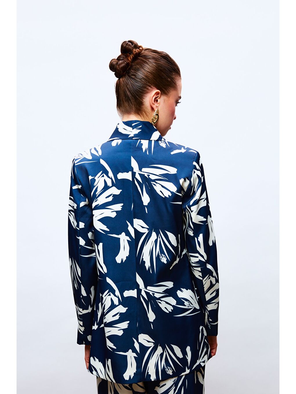 Desenli Salaş Saten Ceket - Lacivert-4