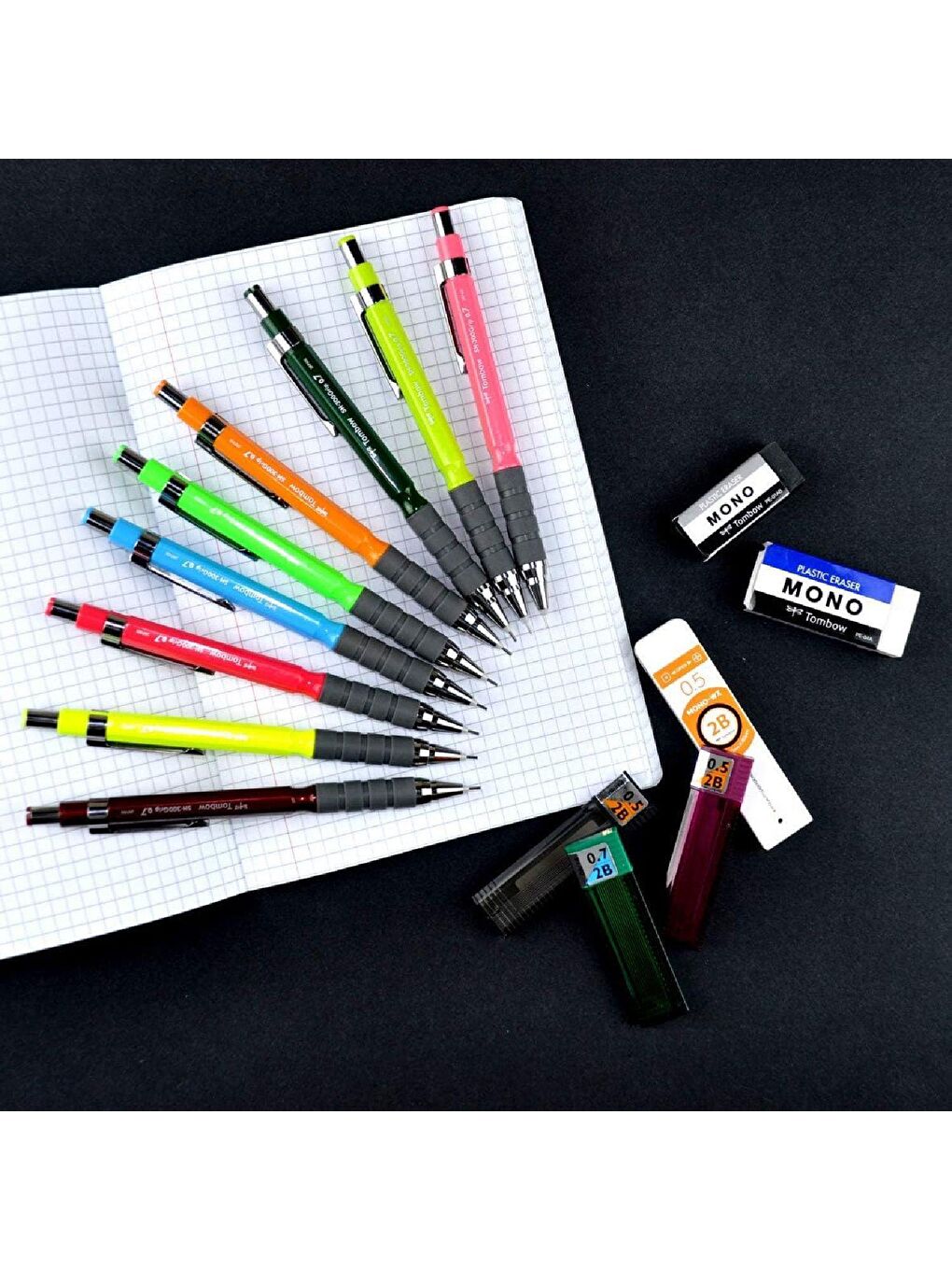 Tombow Pembe SH-300 Grip Mekanik Kurşun Kalem Okul Seti 0.7 Koyu Pembe - 7