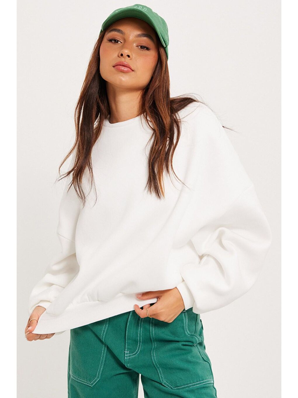 Ekru Bisiklet Yaka Basic Sweatshirt Mg1559-3