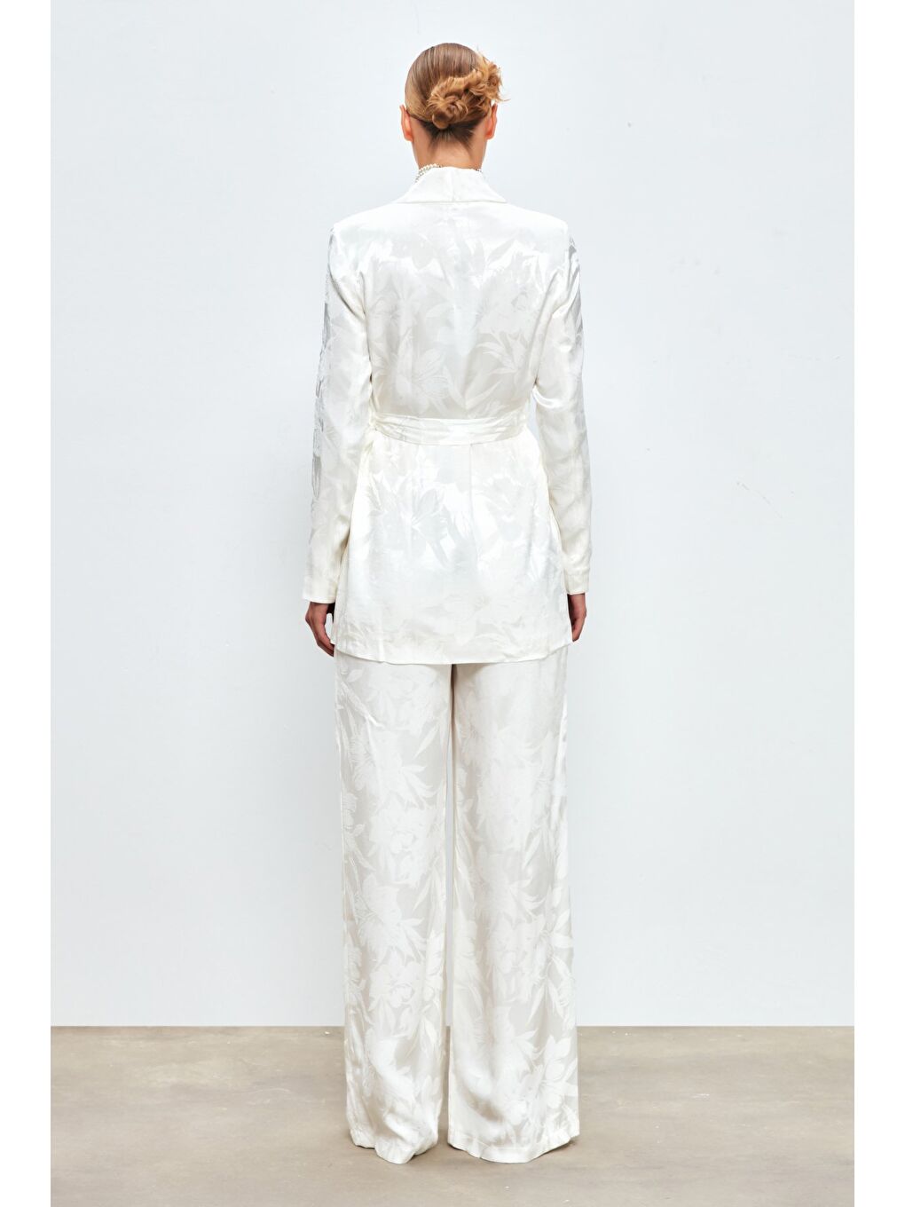 Desenli Uzun Ceket - Ekru-6