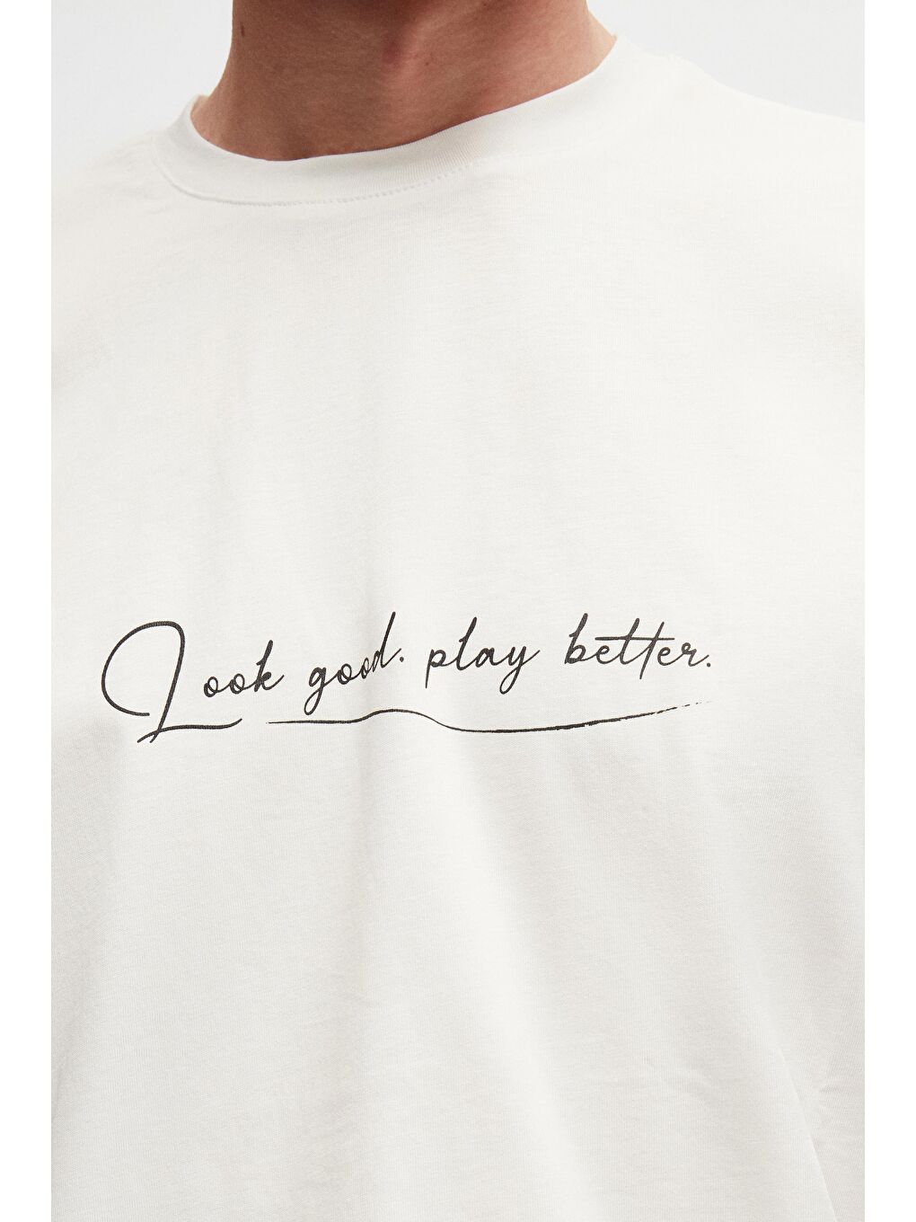 Oversize Beyaz Baskılı %100 Pamuk Tişört-3