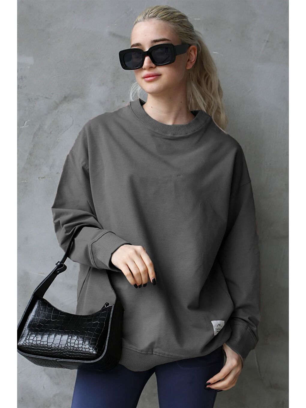 Madmext Füme Basic Oversize Kadın Sweatshirt MG1686