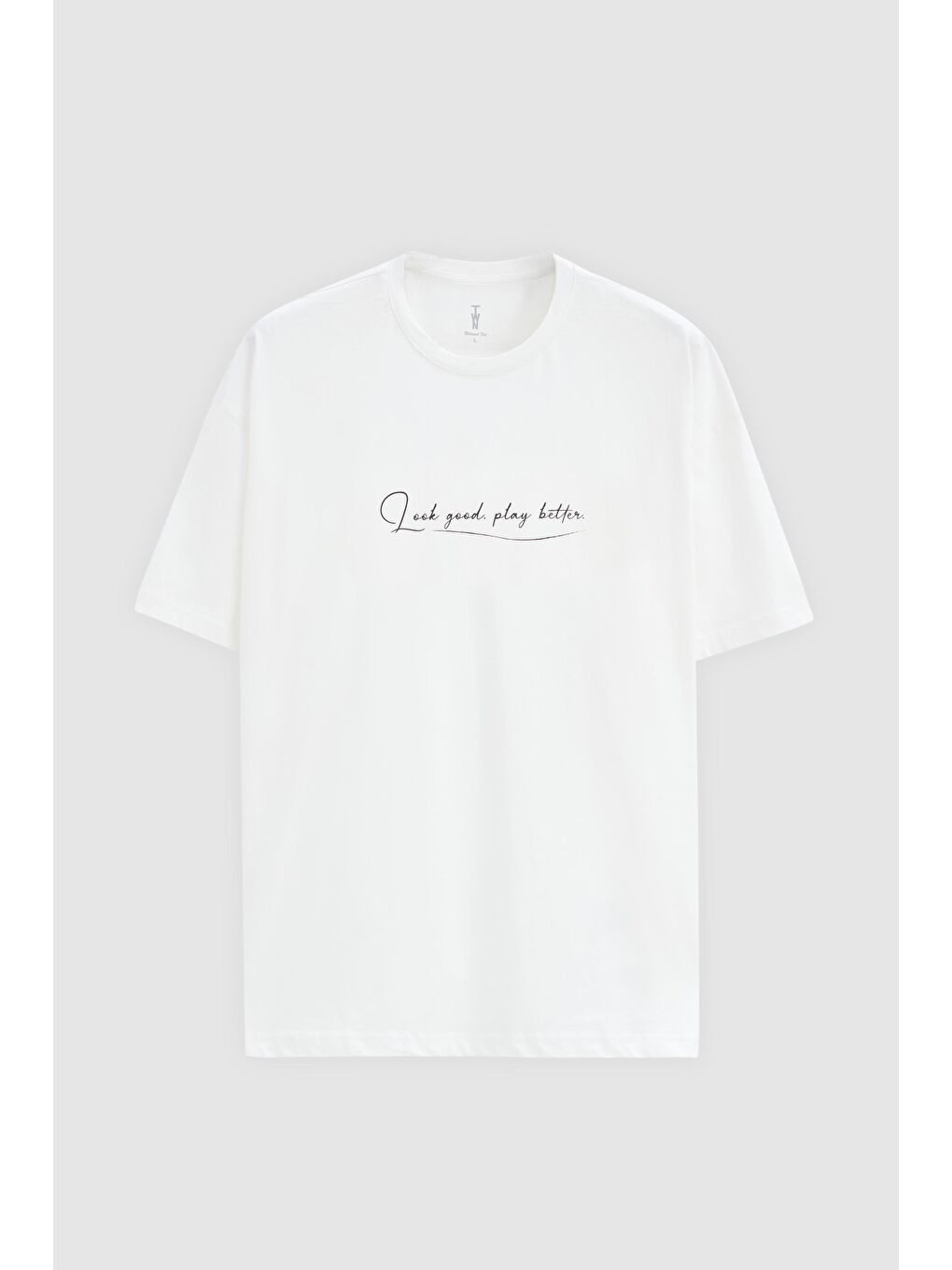 Oversize Beyaz Baskılı %100 Pamuk Tişört-4