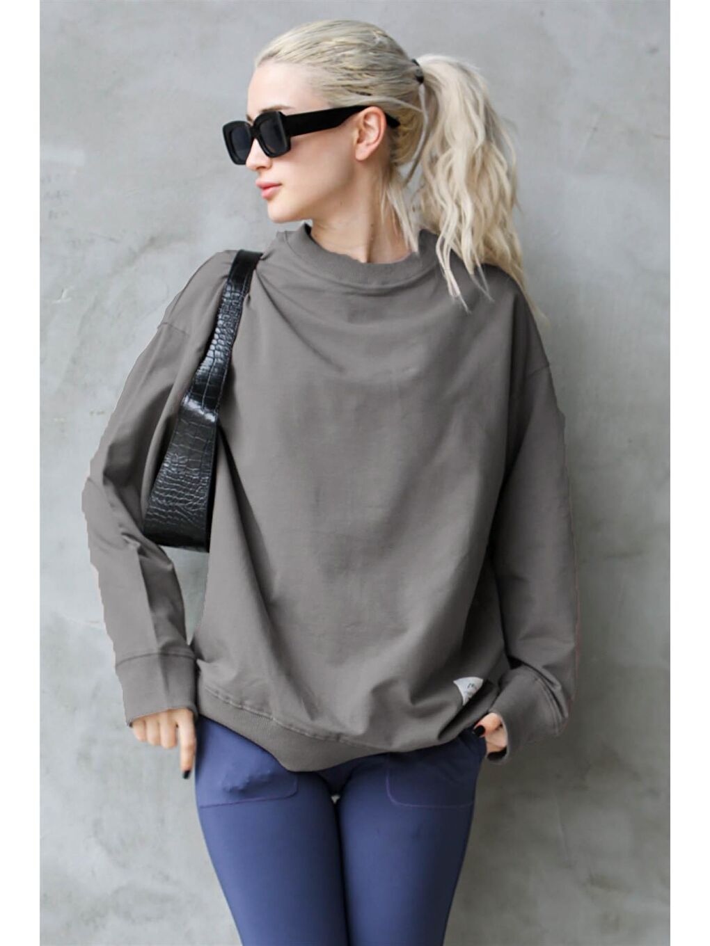 Madmext Füme Basic Oversize Kadın Sweatshirt MG1686 - 1