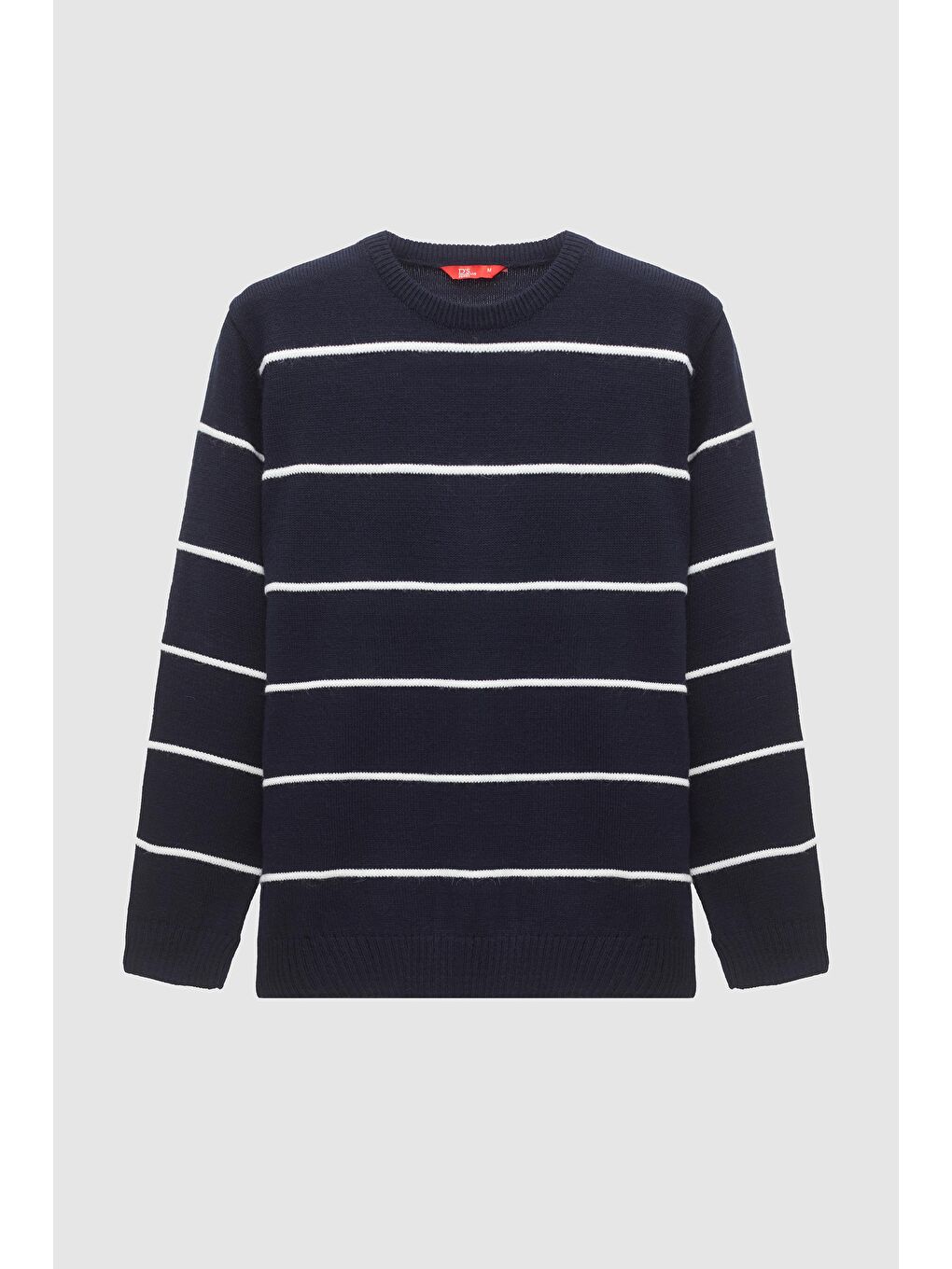 Regular Fit Lacivert Çizgili Tüylenme Yapmayan Bisiklet Yaka Triko Kazak-4