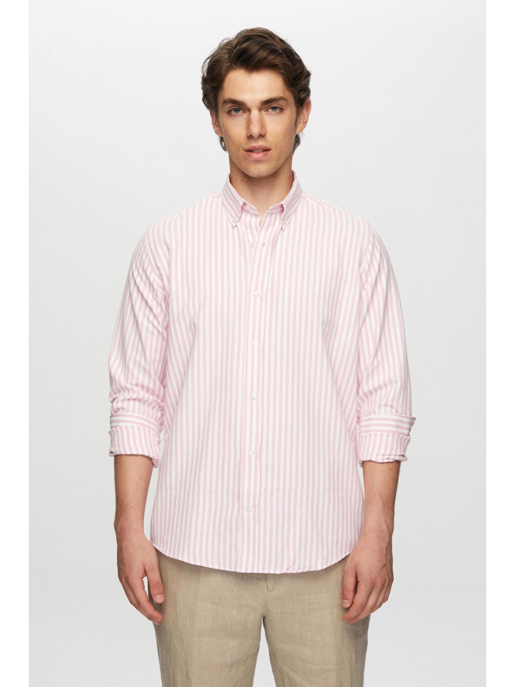 Slim Fit Pembe Çizgili Gömlek