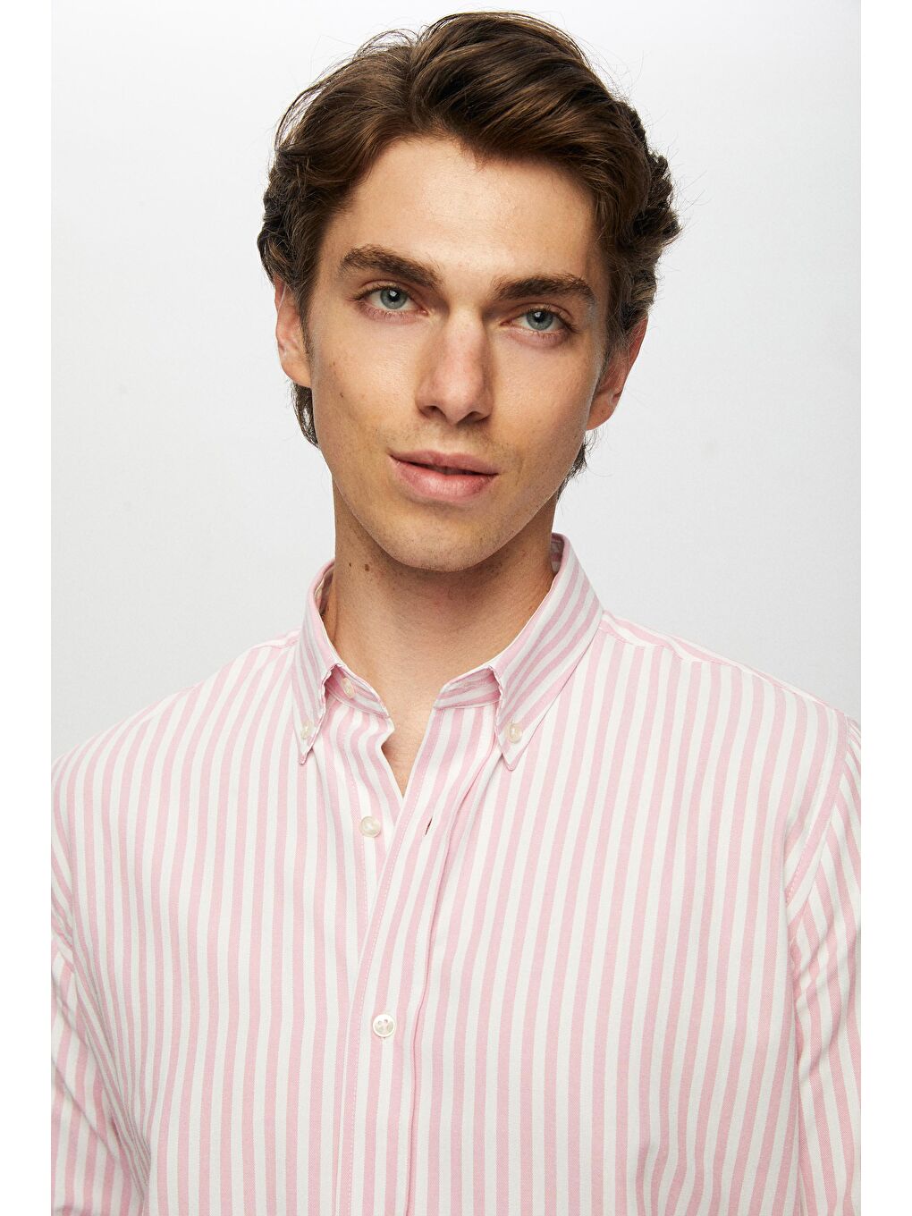 Slim Fit Pembe Çizgili Gömlek-1